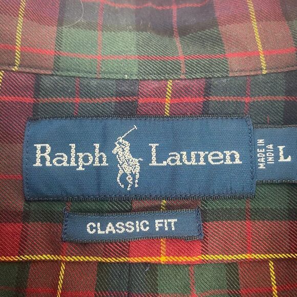 Polo Ralph Lauren Shirt Men SZ L Green Red Plaid Button Down Classic Fit Pony - Picture 4 of 16